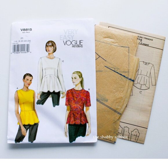 Vintage Vogue Sewing Pattern V8815 Peplum Tops 16-18-22-24 F5 Very Easy 2012 - Picture 4 of 4